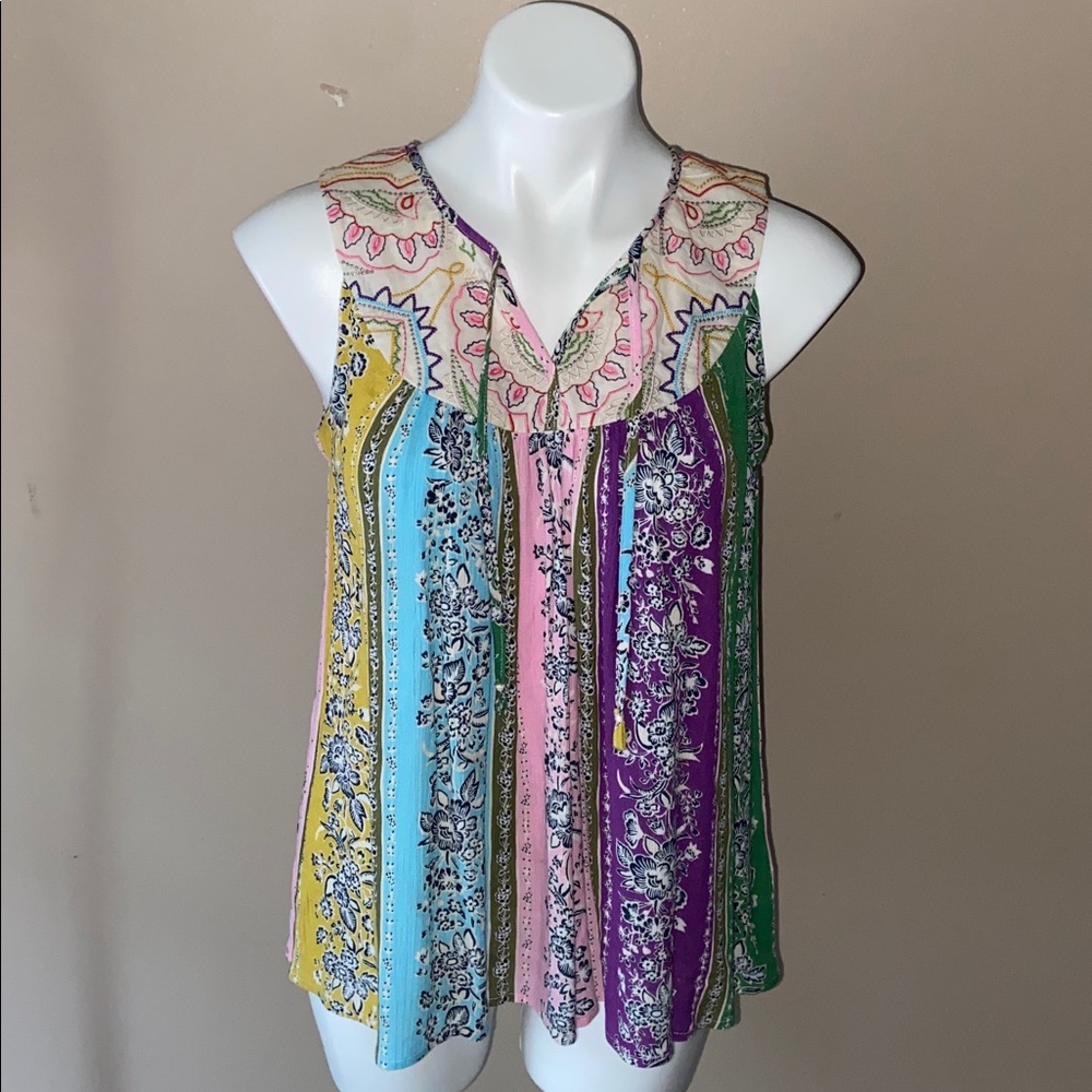 One September Women’s Colorful Embroidered Patterned Sleeveless Blouse Size XS